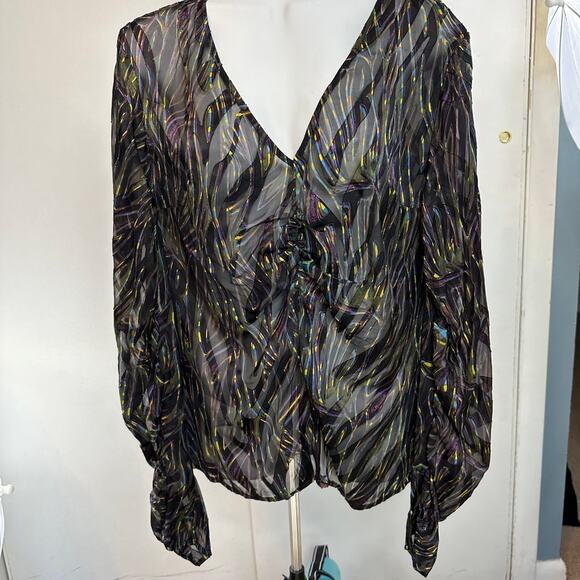 NWT PATRIZIA PEPE blouse CAMICIA/SHIRT v-neck Winter Safari Sz 8 - 44 Italian - Picture 1 of 11